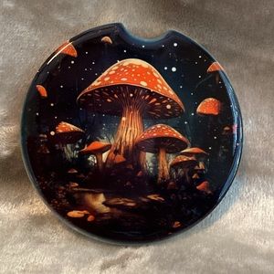 Set of 2 ceramic car coasters - Mushrooms at twilight